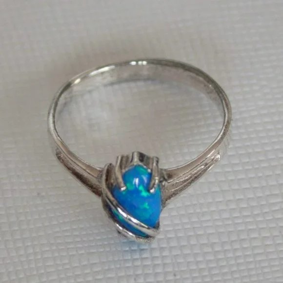 Vintage Blue Opal 925 Sterling Silver Ring Size 6.5, Stamped 925 - Picture 5 of 5